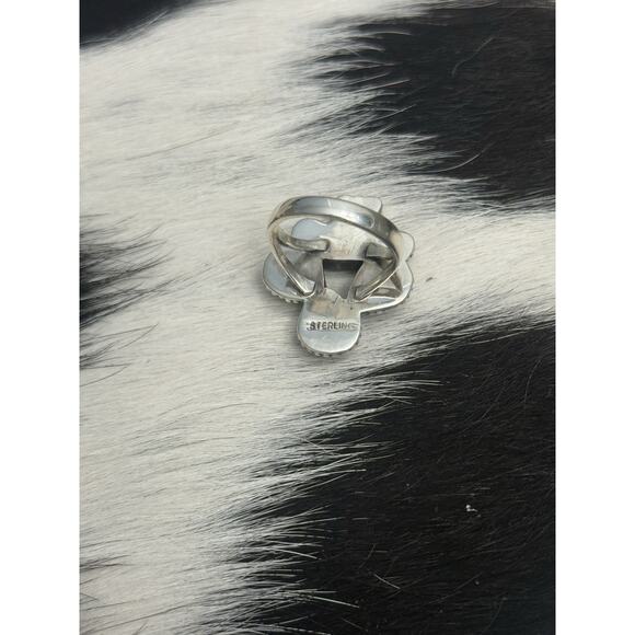 Native American Sterling Silver Blue Turquoise Red Coral Prickly Cactus Ring 9 - Picture 4 of 10